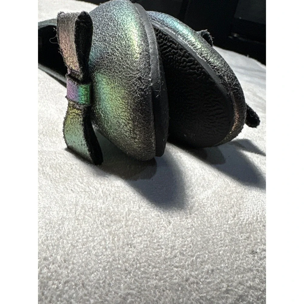 H&G Girls Tiffany Iridescent Metallic Bow Ballet Flats Size 12M Oil Slick Multi